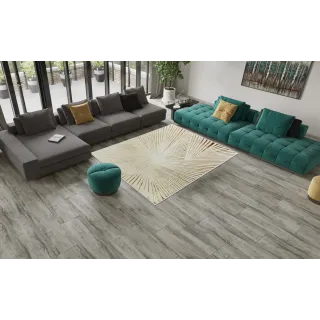 Dywan beżowy z brązem paski