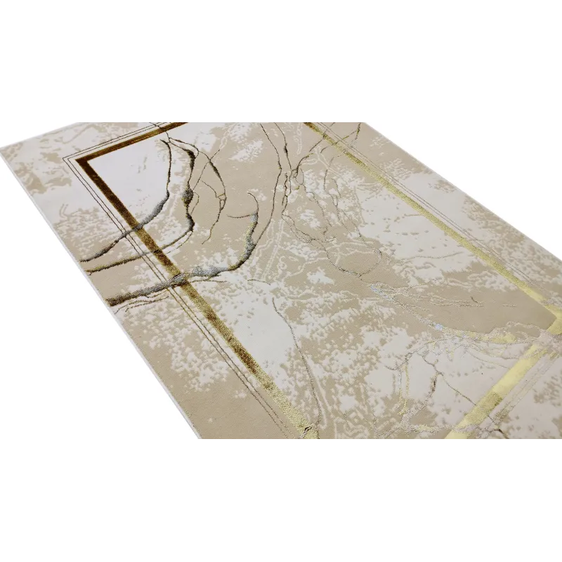 Dywan beżowy ze złotem ramka