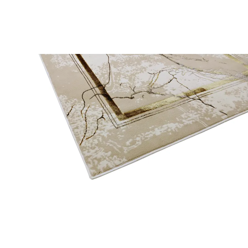 Dywan beżowy ze złotem ramka