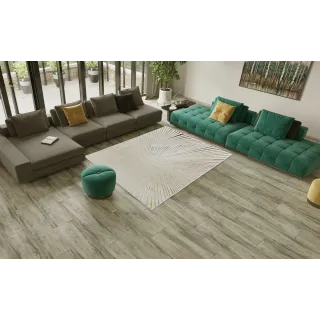 Dywan beżowy z srebrem i złotem paski