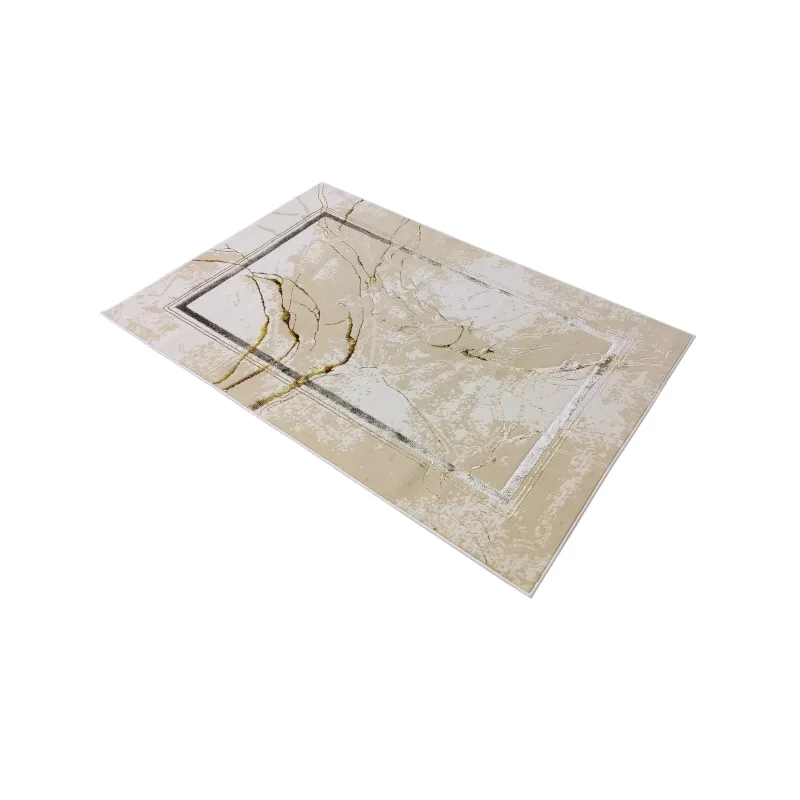 Dywan beżowy ze srebrem i złotem ramka