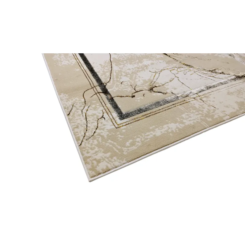 Dywan beżowy ze srebrem i złotem ramka