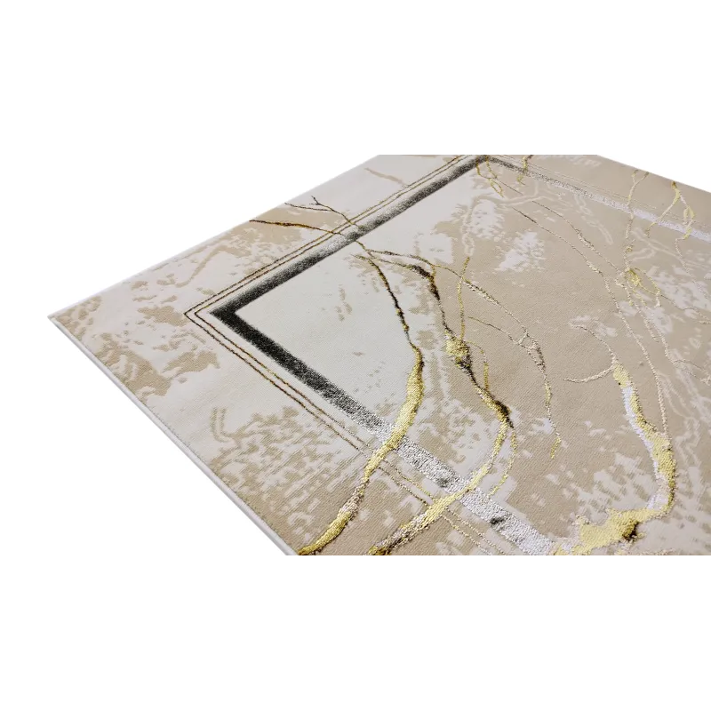 Dywan beżowy ze srebrem i złotem ramka