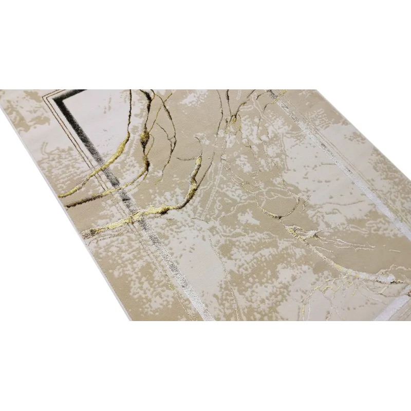 Dywan beżowy ze srebrem i złotem ramka