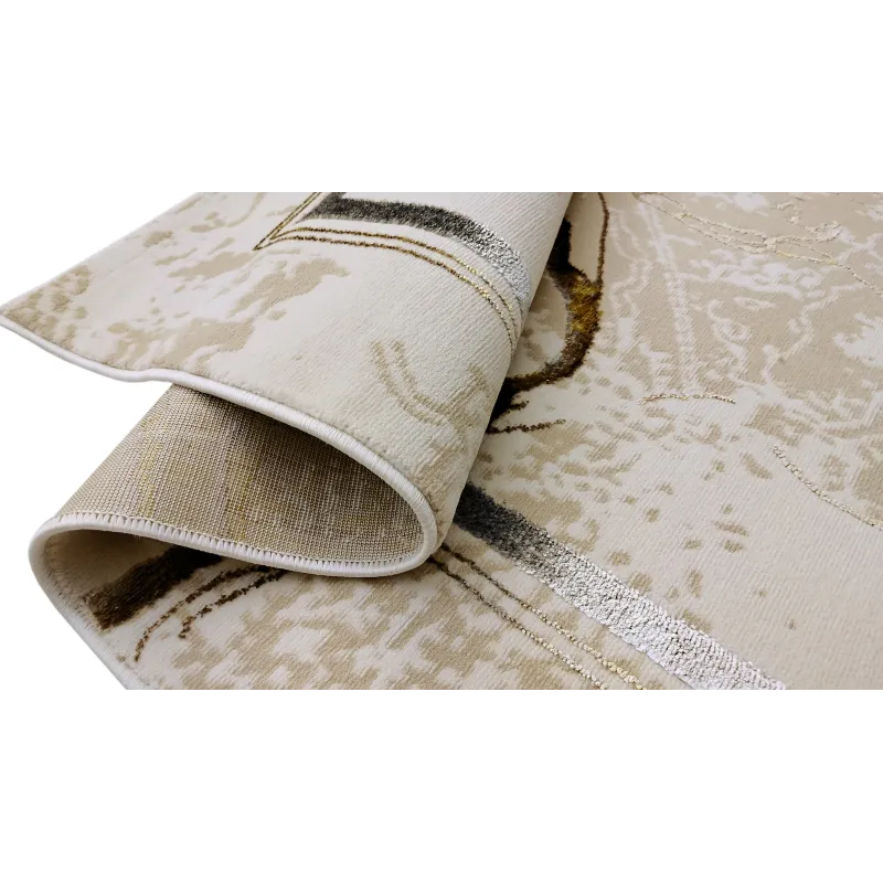 Dywan beżowy ze srebrem i złotem ramka