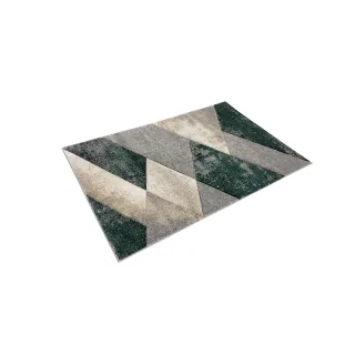 Dywan geometryczny szary beżowy i zielony