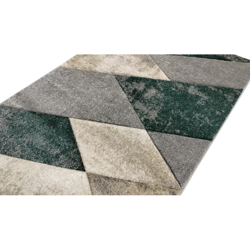 Dywan geometryczny szary beżowy i zielony