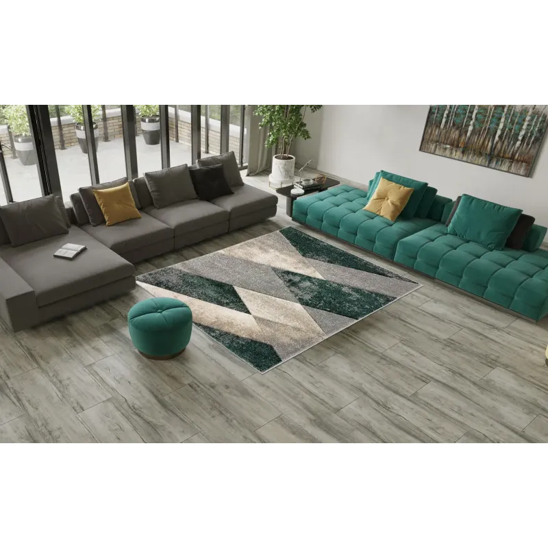 Dywan geometryczny szary beżowy i zielony