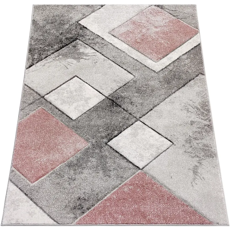 Dywan geometryczny szary i różowy