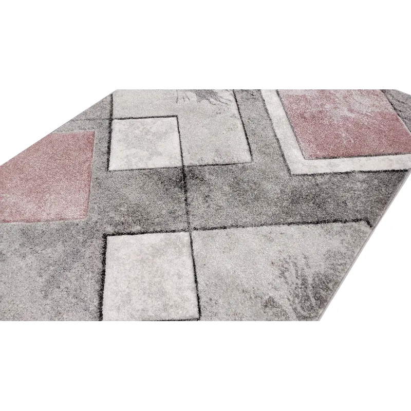 Dywan geometryczny szary i różowy
