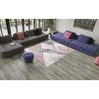 Dywan geometryczny szary i różowy