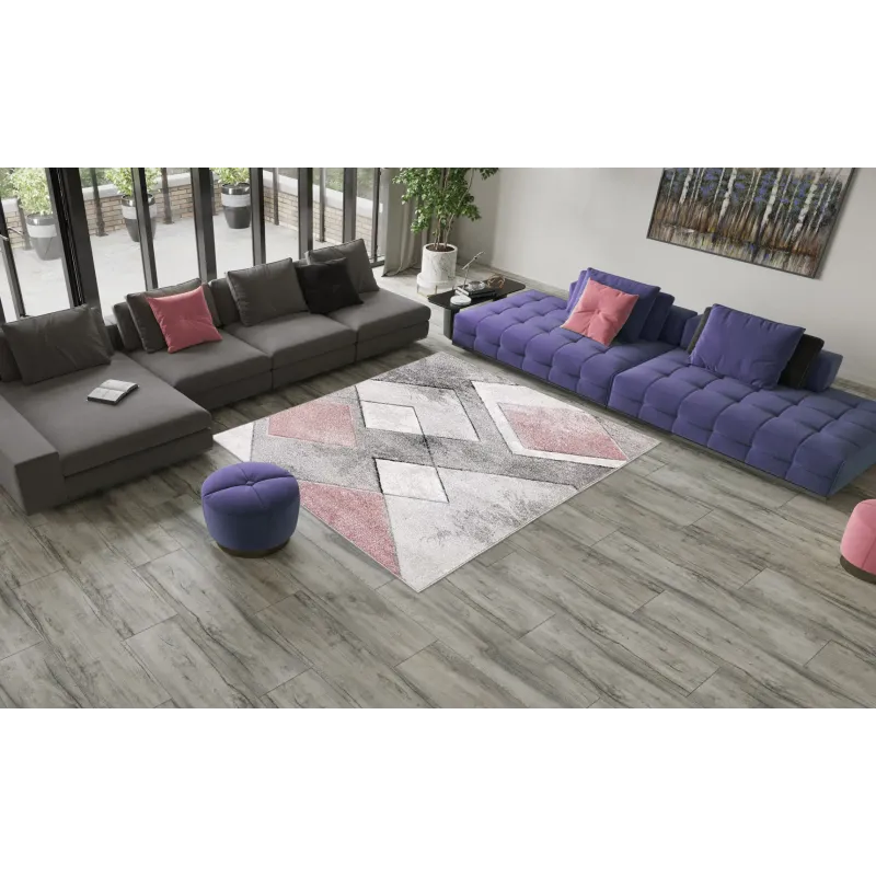 Dywan geometryczny szary i różowy