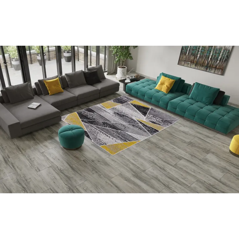 Dywan geometryczny szary i żółty