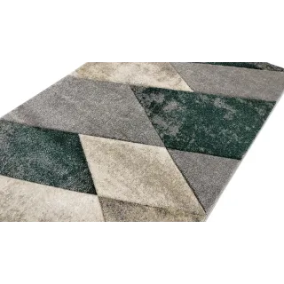 Dywan geometryczny zielony + szary + beżowy