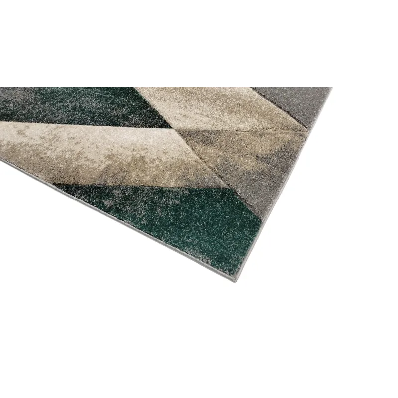 Dywan geometryczny zielony + szary + beżowy