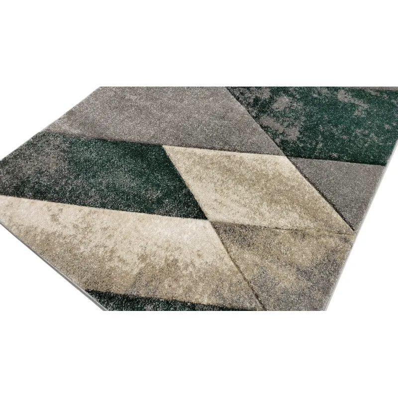 Dywan geometryczny zielony + szary + beżowy
