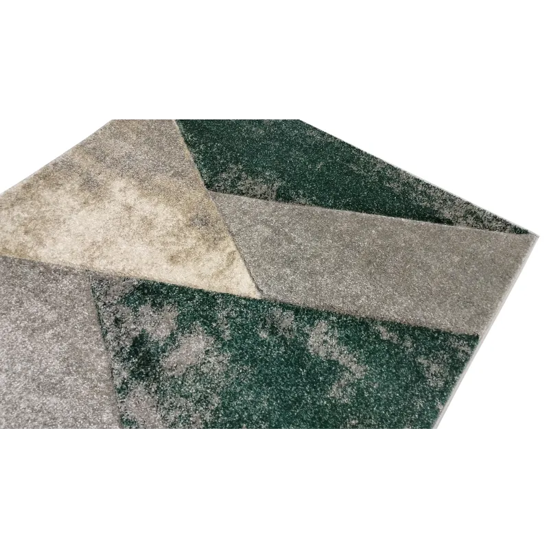Dywan geometryczny zielony + szary + beżowy