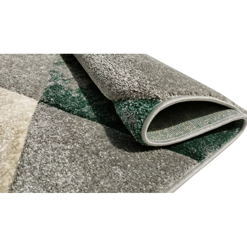 Dywan geometryczny zielony + szary + beżowy