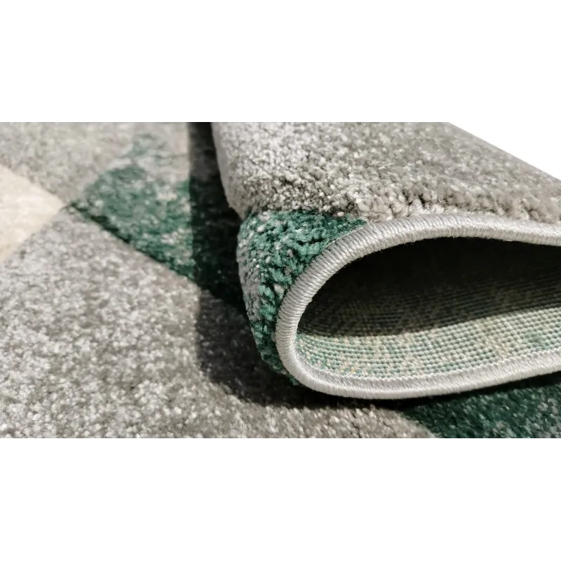 Dywan geometryczny zielony + szary + beżowy