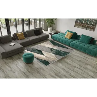 Dywan geometryczny zielony + szary + beżowy