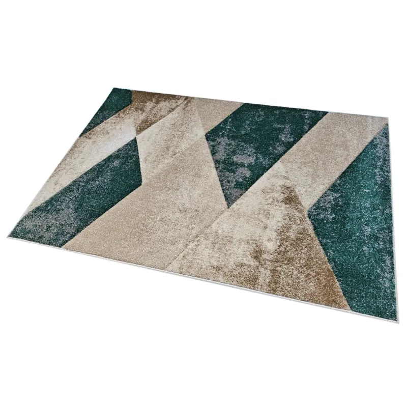 Dywan geometryczny zielony + beżowy