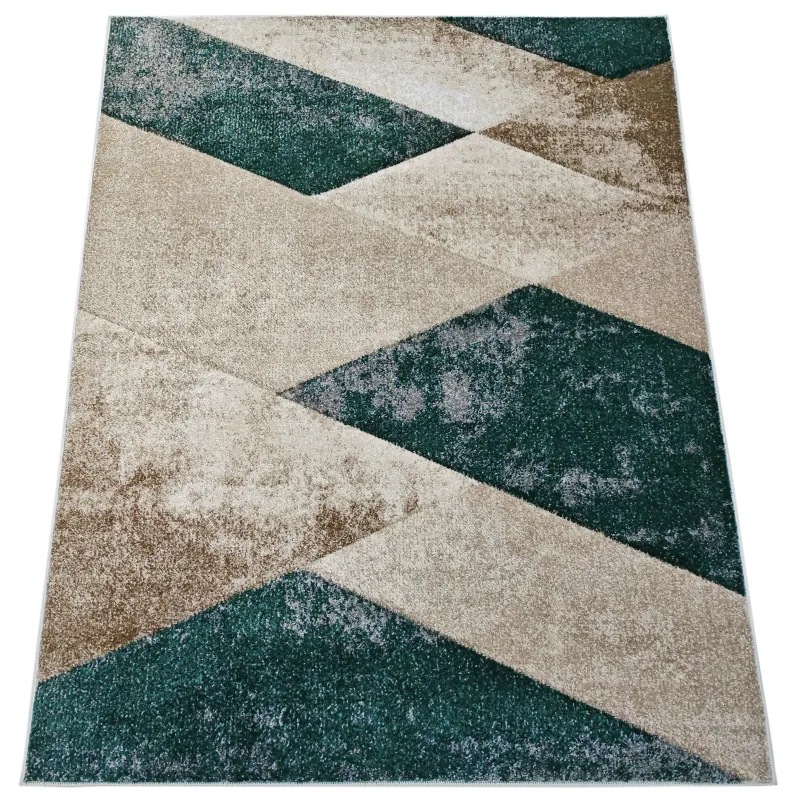 Dywan geometryczny zielony + beżowy