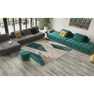 Dywan geometryczny zielony + beżowy