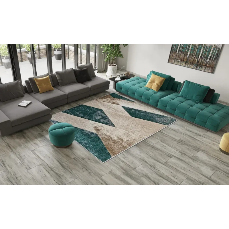 Dywan geometryczny zielony + beżowy