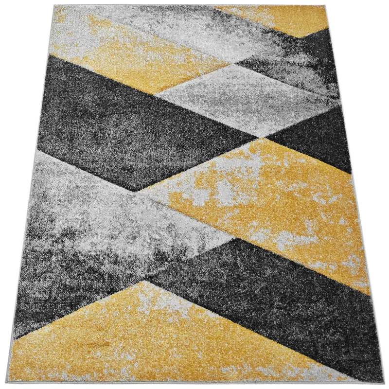 Dywan geometryczny szary + żółty