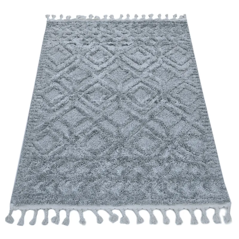 Dywan boho szary z frędzlami