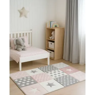 Dywan gwiazdki szary + różowy