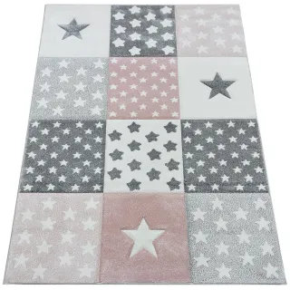Dywan gwiazdki szary + różowy