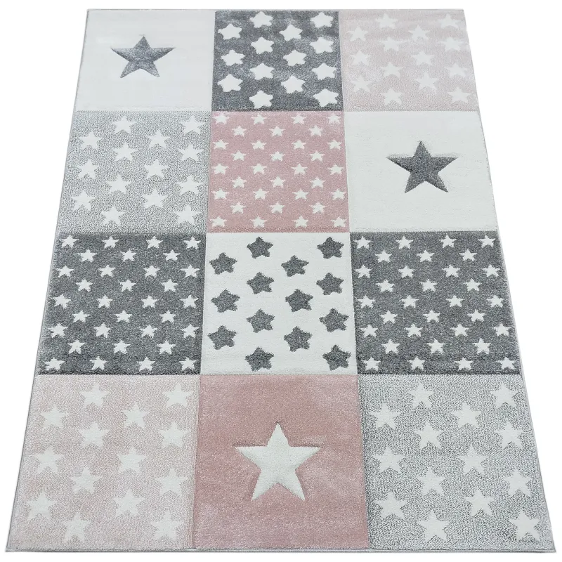 Dywan gwiazdki szary + różowy