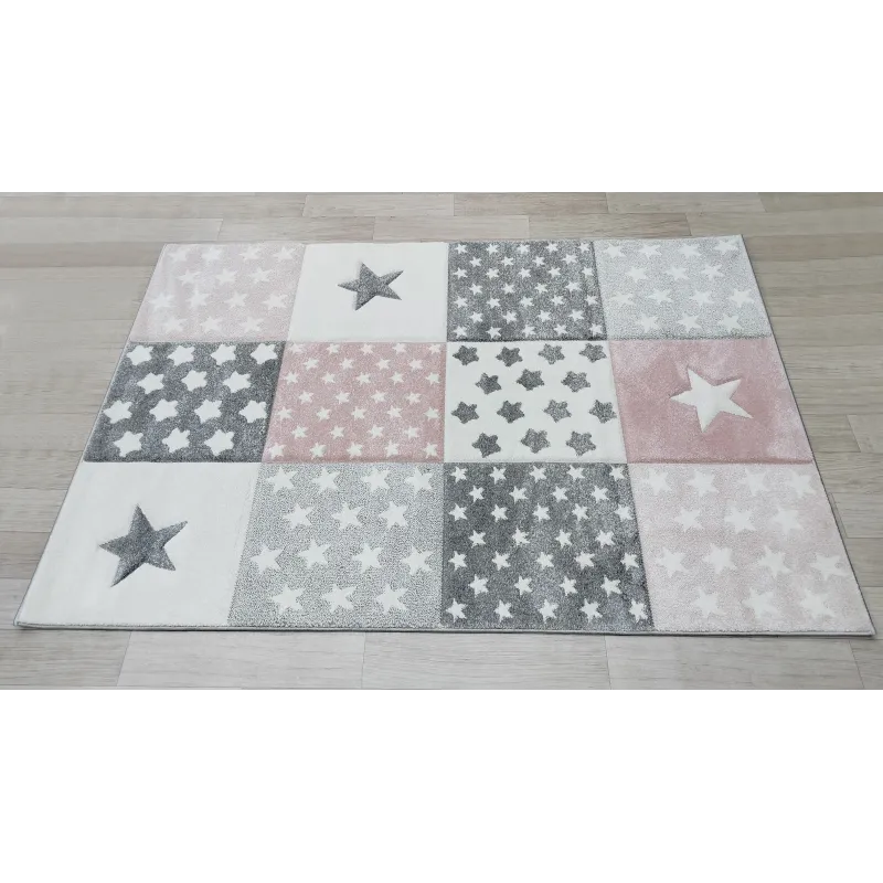 Dywan gwiazdki szary + różowy