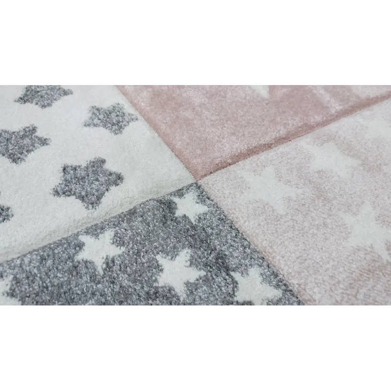 Dywan gwiazdki szary + różowy
