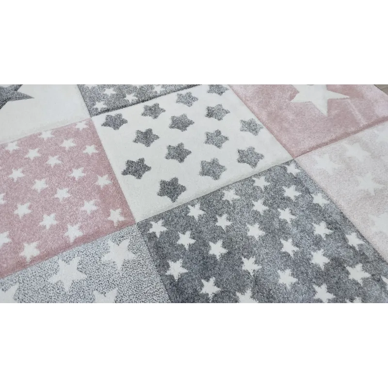 Dywan gwiazdki szary + różowy