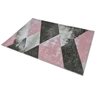 Dywan geometryczny szary + różowy