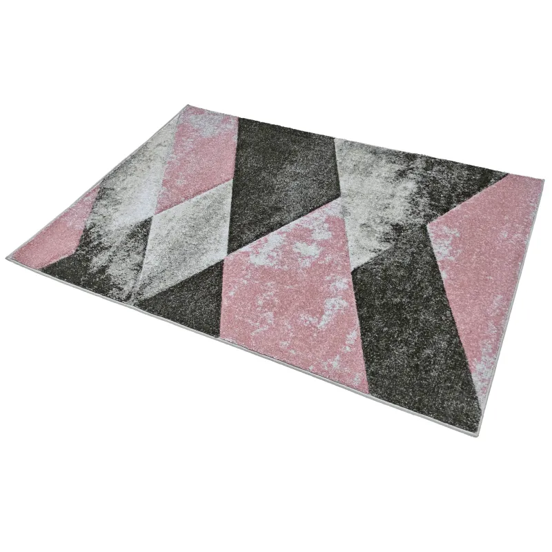 Dywan geometryczny szary + różowy