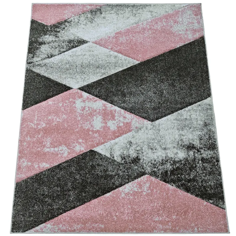 Dywan geometryczny szary + różowy