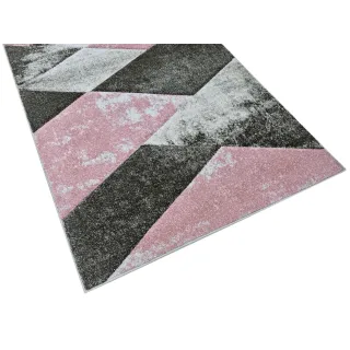 Dywan geometryczny szary + różowy