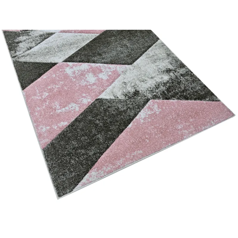 Dywan geometryczny szary + różowy