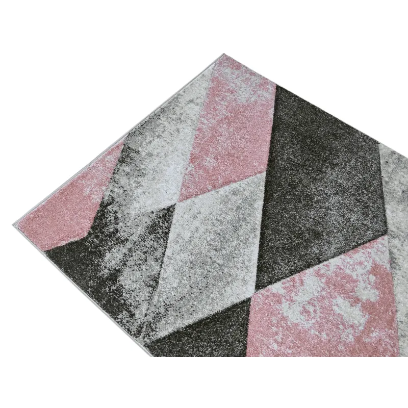 Dywan geometryczny szary + różowy