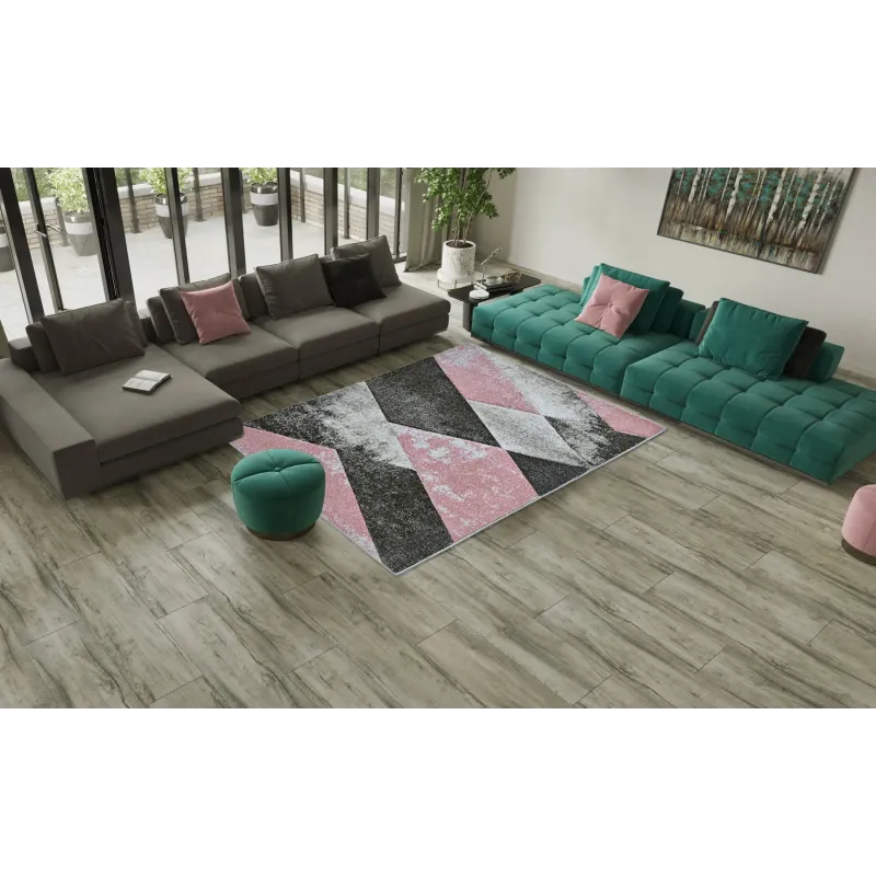 Dywan geometryczny szary + różowy