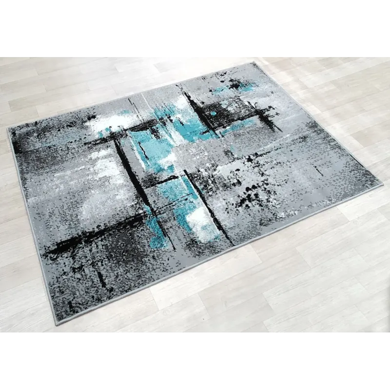 Dywan szary z turkusem