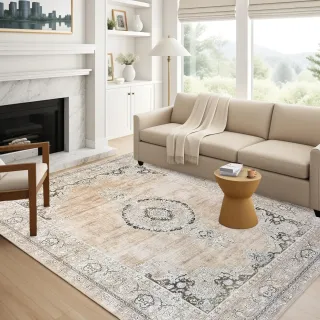 Dywan klasyczny beżowy antypoślizgowy