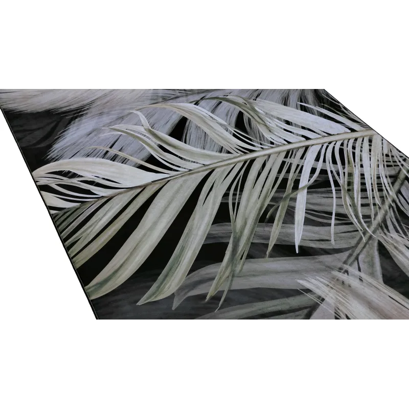 Dywan antypoślizgowy liście beżowy czarny