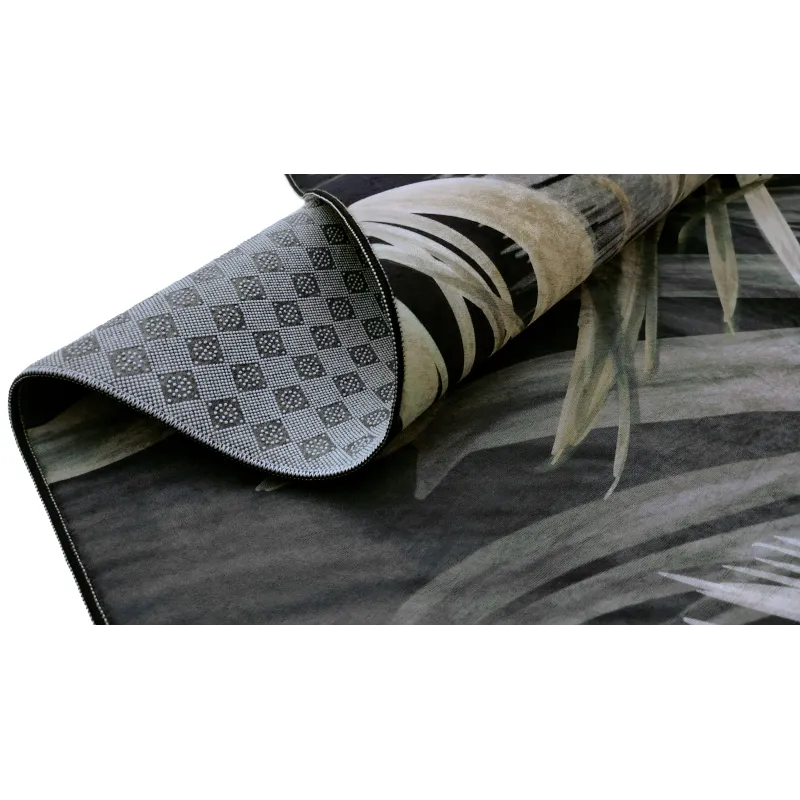 Dywan antypoślizgowy liście beżowy czarny